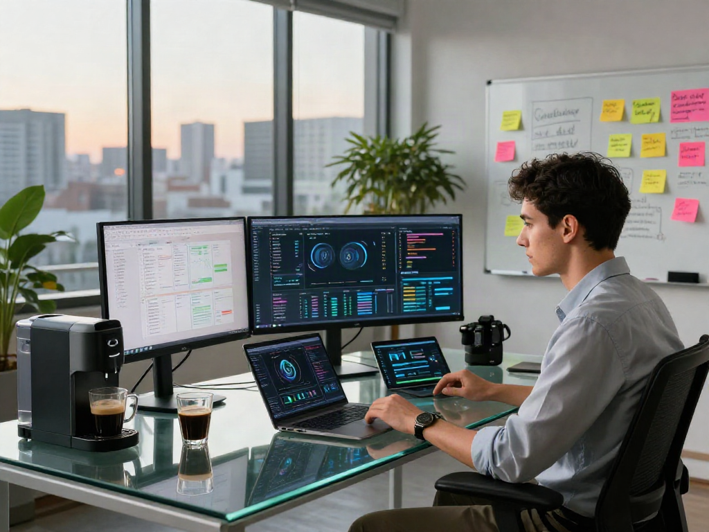 Data analyst utilizing crushon ia technology in a modern office workspace.