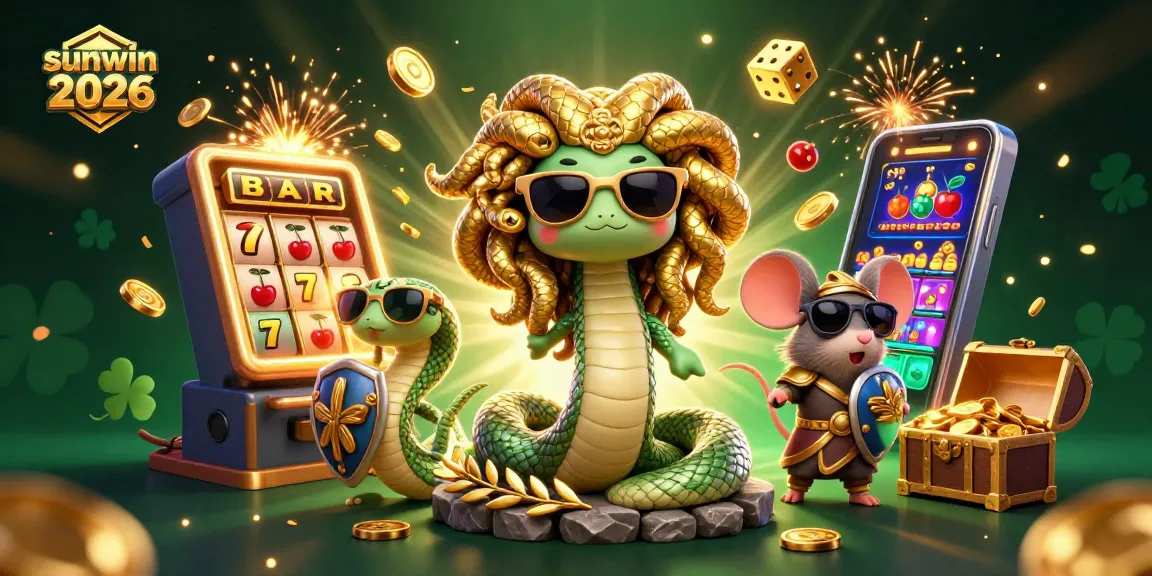 Spin and win with sunwin 2026 in this vibrant casino illustration featuring games and characters.